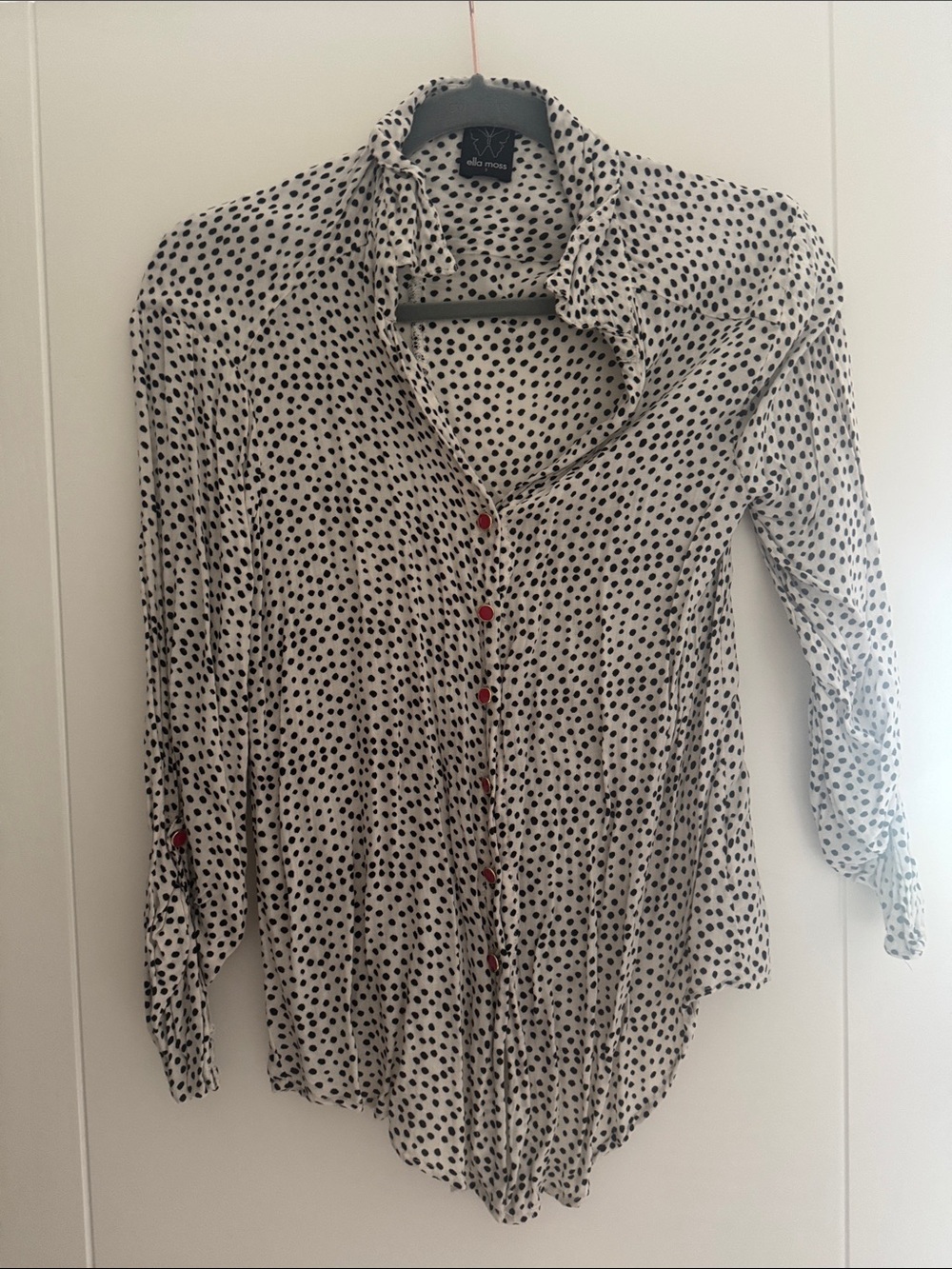 Ella Moss Black Polka Dot Button-Down Shirt on White